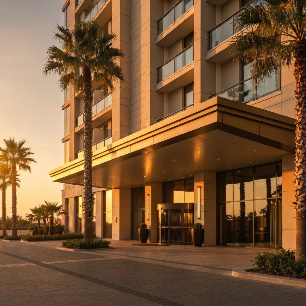 Grand Horizon Hotel exterior view at sunset